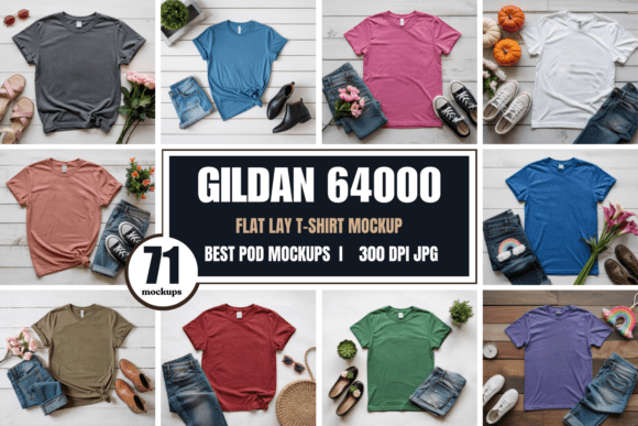Download Gildan 64000 Flat Lay Mockup Bundle - Premium Resources