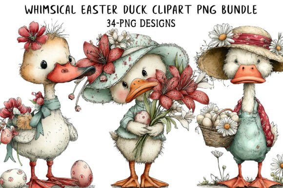 Download Whimsical Easter Duck Clipart Png Bundle - Duck clipart Collection