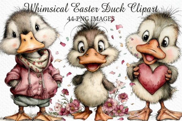 Download Whimsical Easter Duck Clipart Png Bundle - Duck clipart Collection