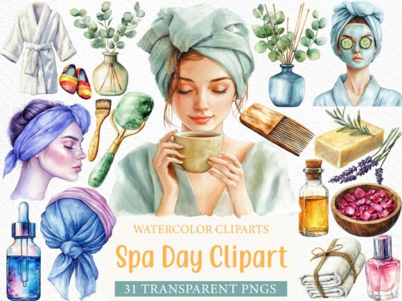 Download Watercolor Spa Day Clipart Bundle - Spa Collection