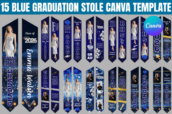 Download 15 Blue Graduation Stole Canva Template - Blue Collection