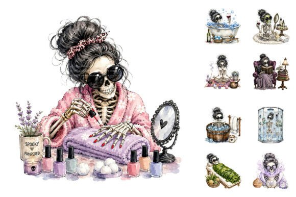 Download Spooky Spa Messy Bun Skeleton Clipart - Spa Collection