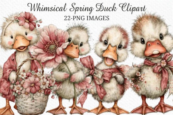 Download Whimsical Spring Duck Clipart Png Bundle - Duck clipart Collection