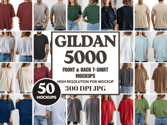 Download Gildan 5000 Front &amp; Back T-Shirt Mockups - Premium Bundle