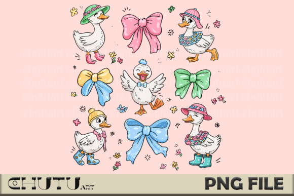 Download Spring Duck Clipart with Bows PNG Set - Duck clipart Collection