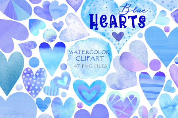 Download Watercolor Blue Hearts - Blue Collection